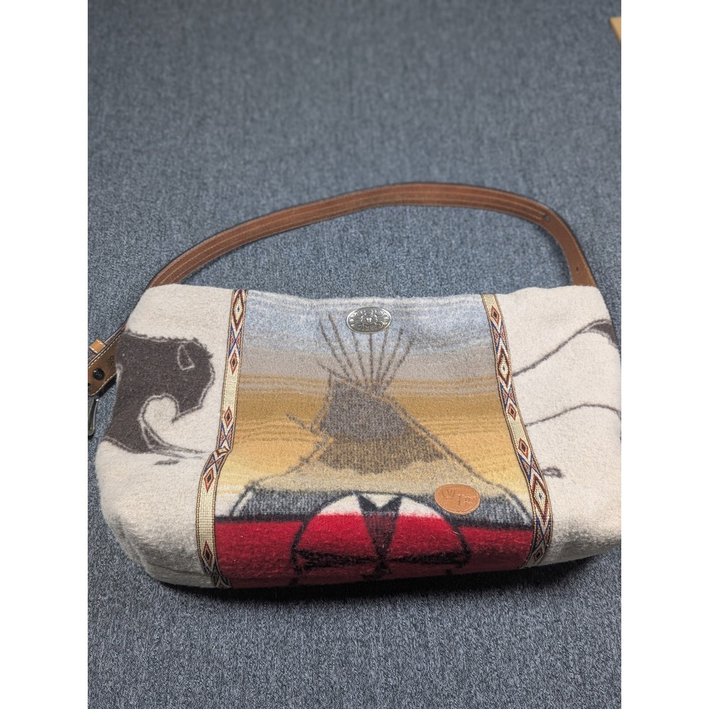 Southwestern Wool Shoulder Bag Buffalo Teepee Texas Lining Tan Red